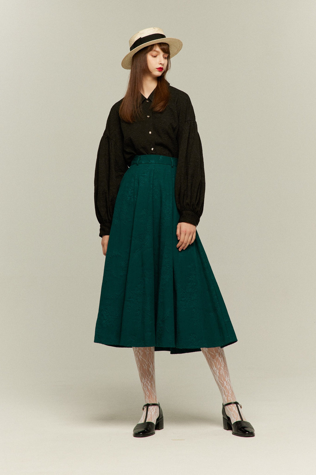 《キリンにパンを食べさせて》クラシカルパターンスカート-Green