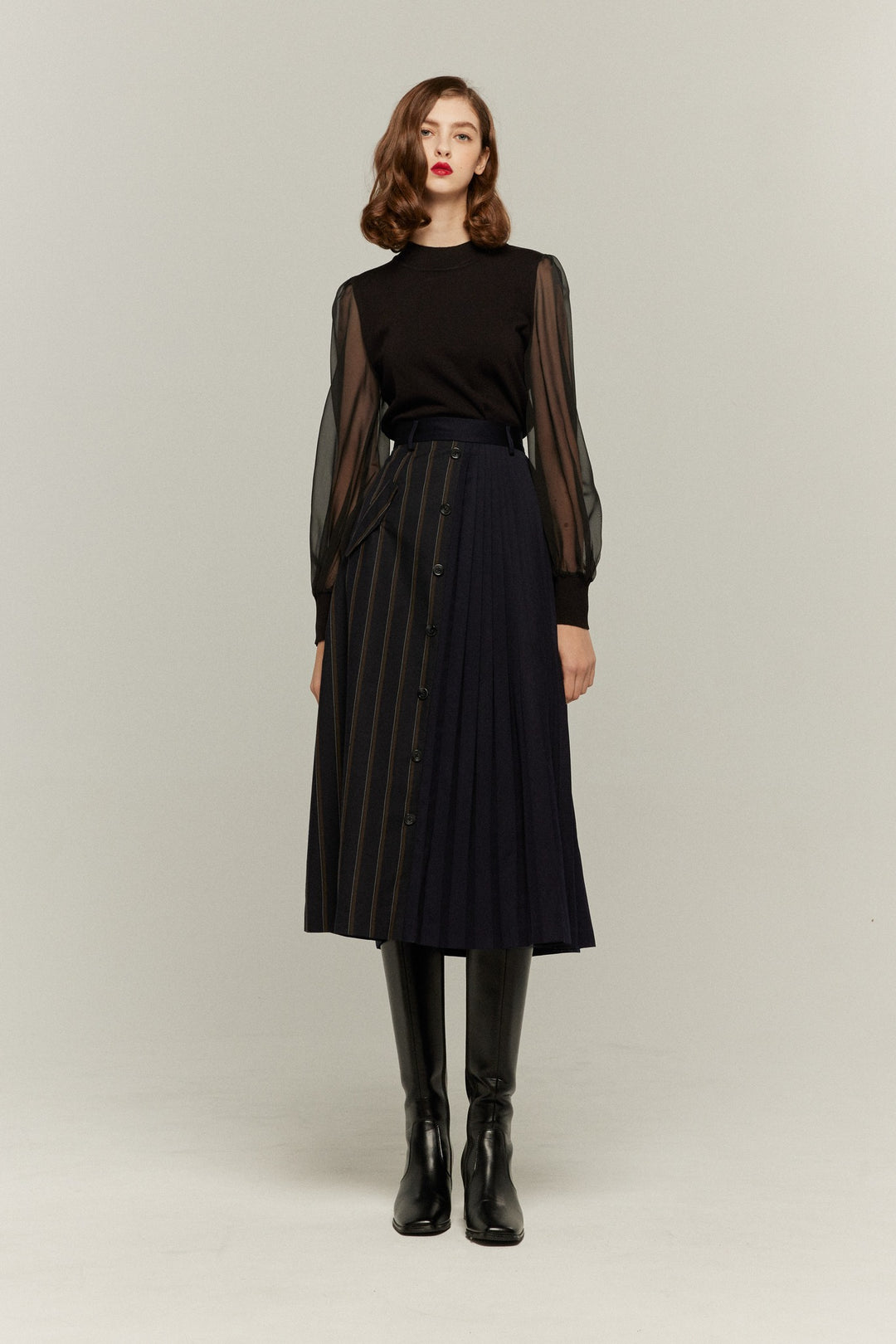 《特別な前菜》シースルースリーブニットトップ-Black