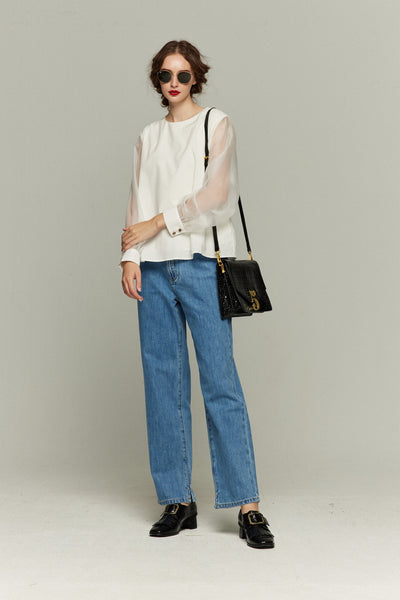 《Facial pack with cucumbers》High waisted flare pants