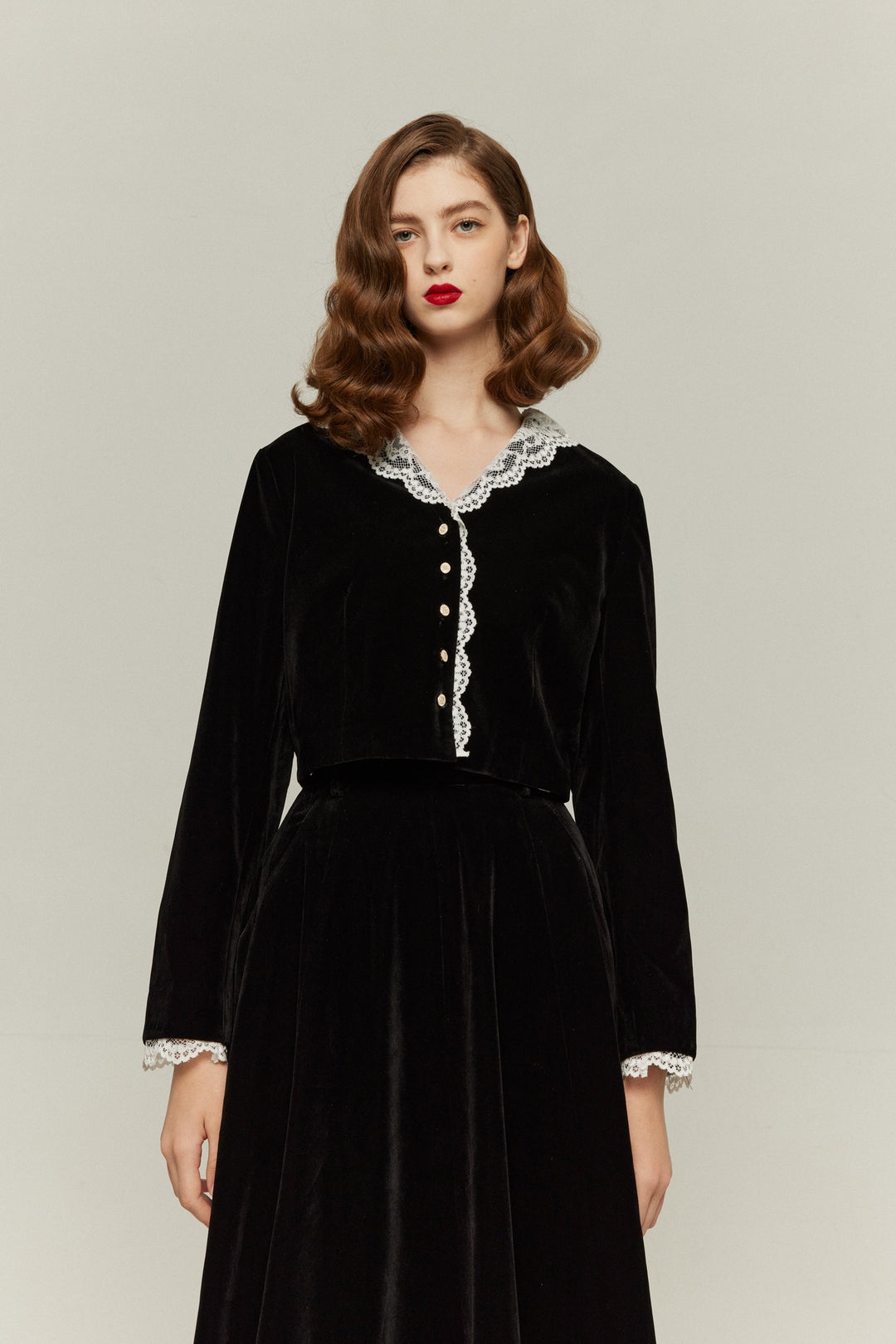 [British accent pronunciation] Lace trim high waist skirt - Black