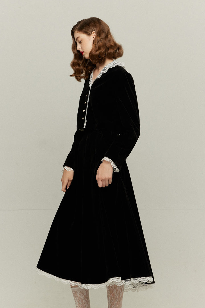 [British accent pronunciation] Lace trim high waist skirt - Black