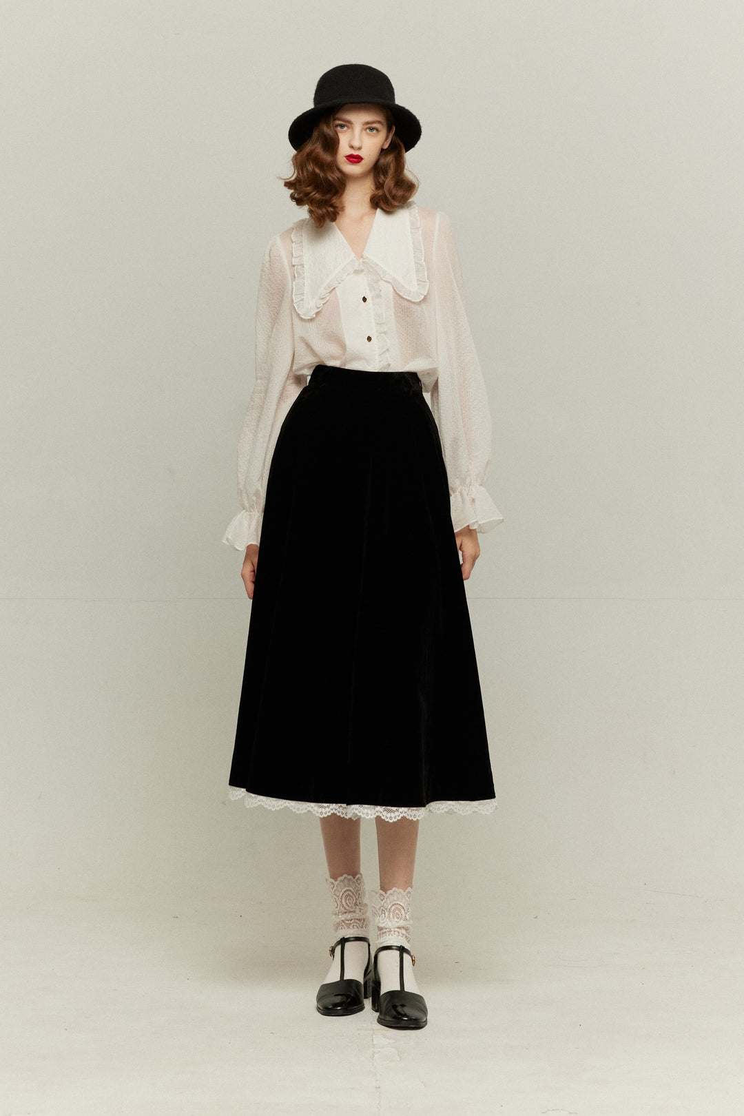 《メリーがまた嫉妬している》シースルーフリルブラウス-Off White