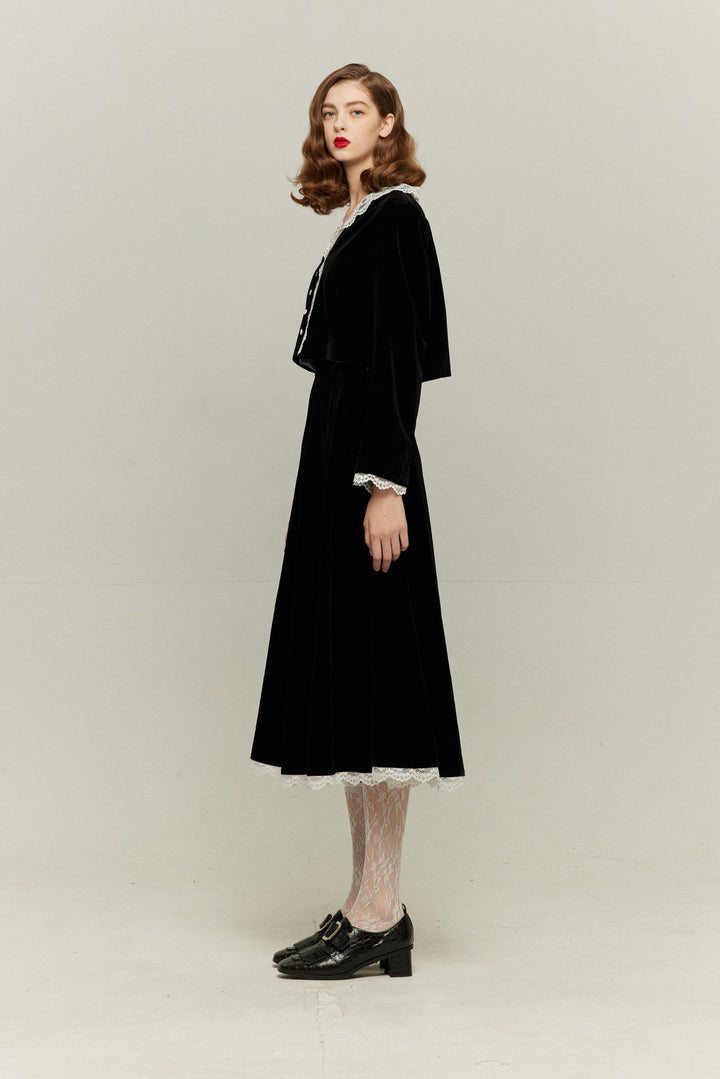 [British accent pronunciation] Lace trim high waist skirt - Black