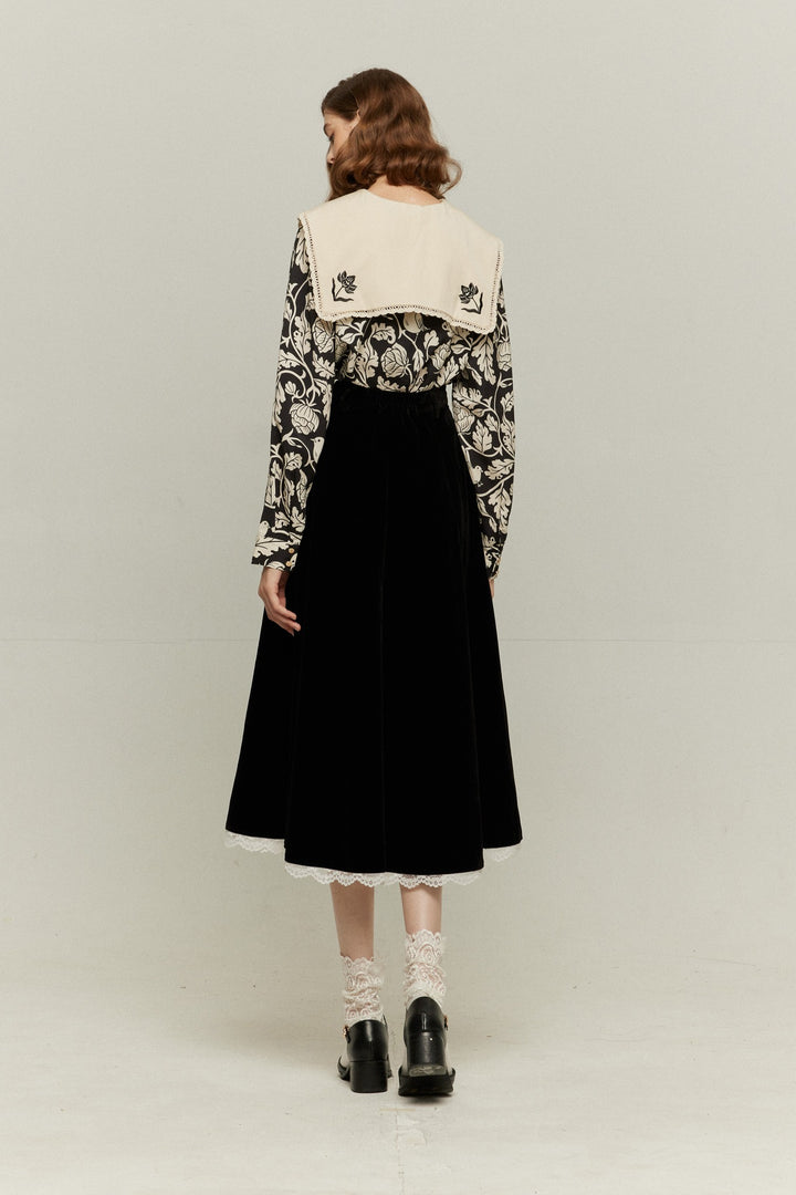 [British accent pronunciation] Lace trim high waist skirt - Black
