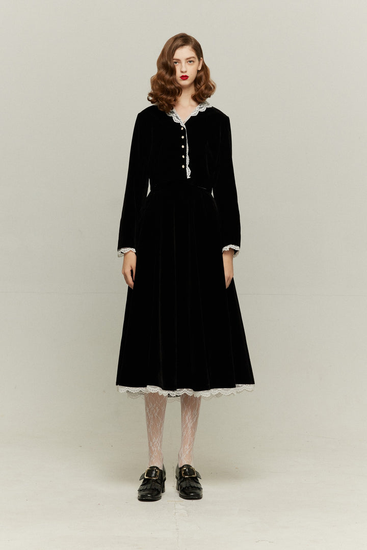 [British accent pronunciation] Lace trim high waist skirt - Black