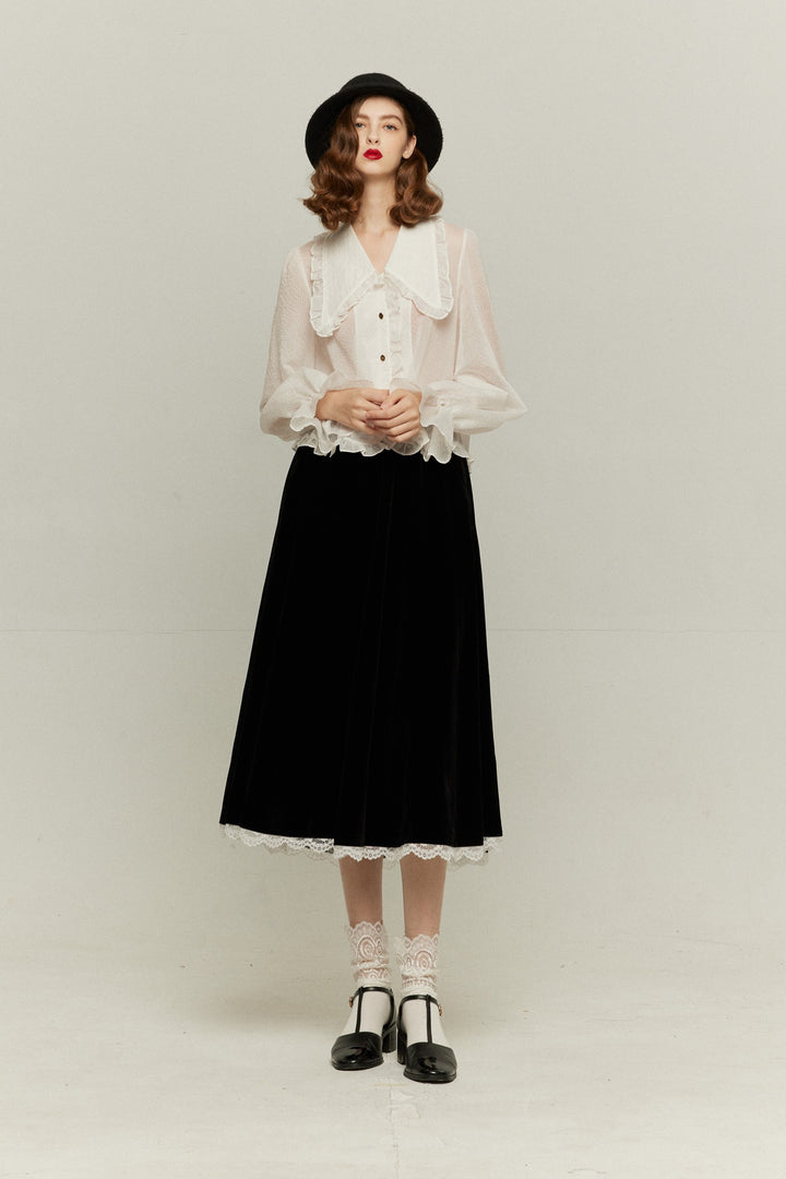 [British accent pronunciation] Lace trim high waist skirt - Black