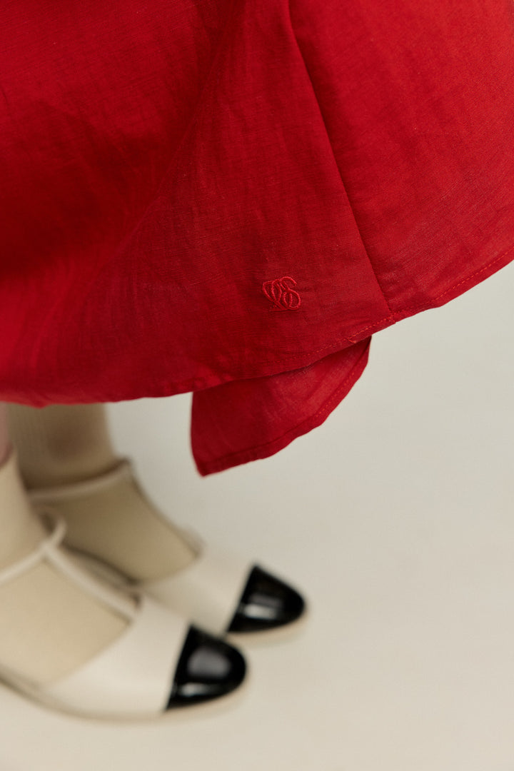 《お耳が長い動物って？》ハイウエストデザインドレス-Red