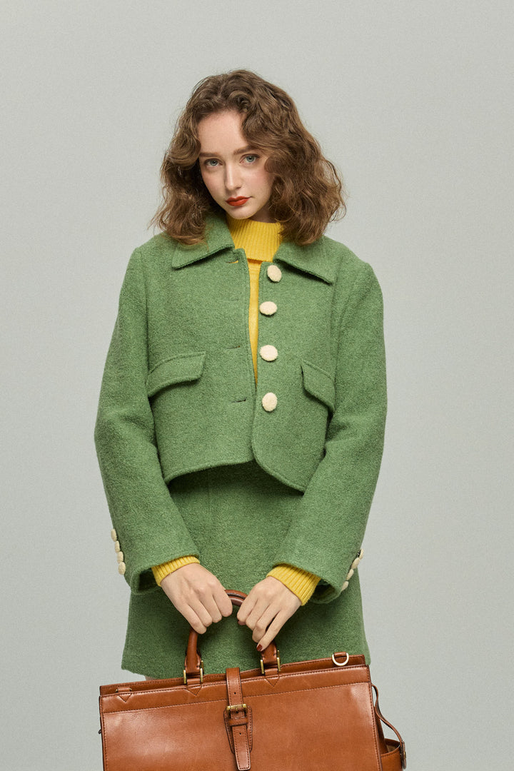 《ネイルサロンを予約しました》ハイウエストAラインスカート-Green