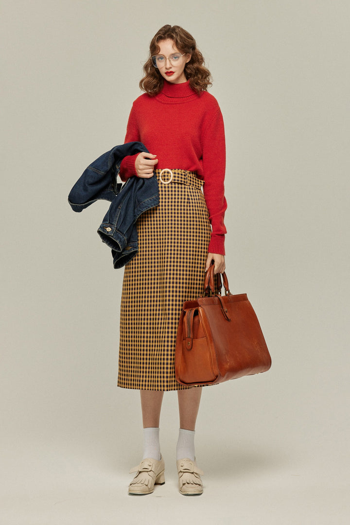 ツインルームでお願いします》ベルト付きチェックパターンスカート