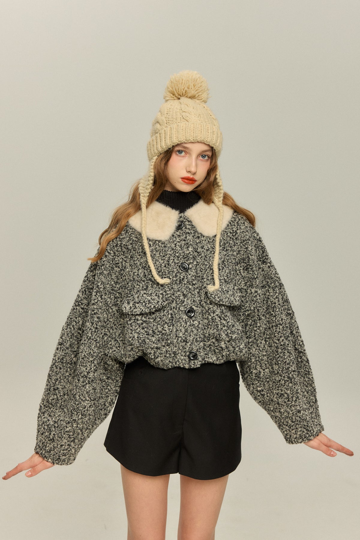 《I added the eyes, nose and mouth》 Dolman sleeve jacket - Black