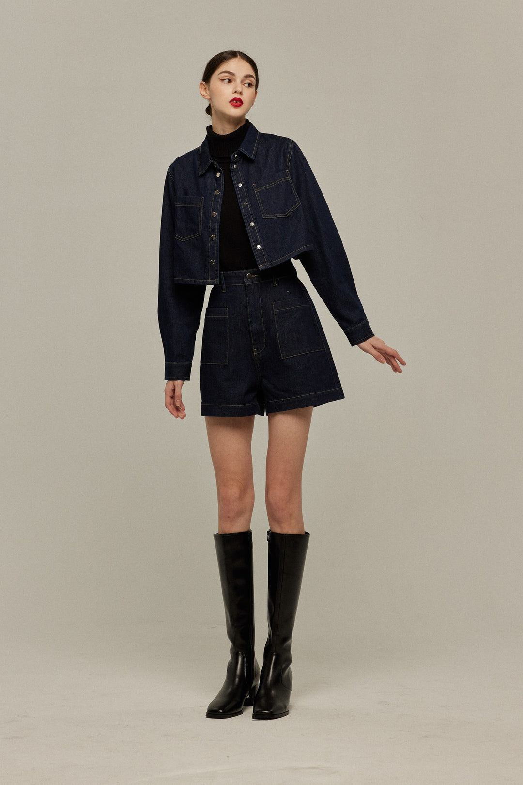 Tnewties もうひとつのダイアリー　クロップドデニムジャケット もうひとつのダイアリー》クロップドデニムジャケット-Navy
