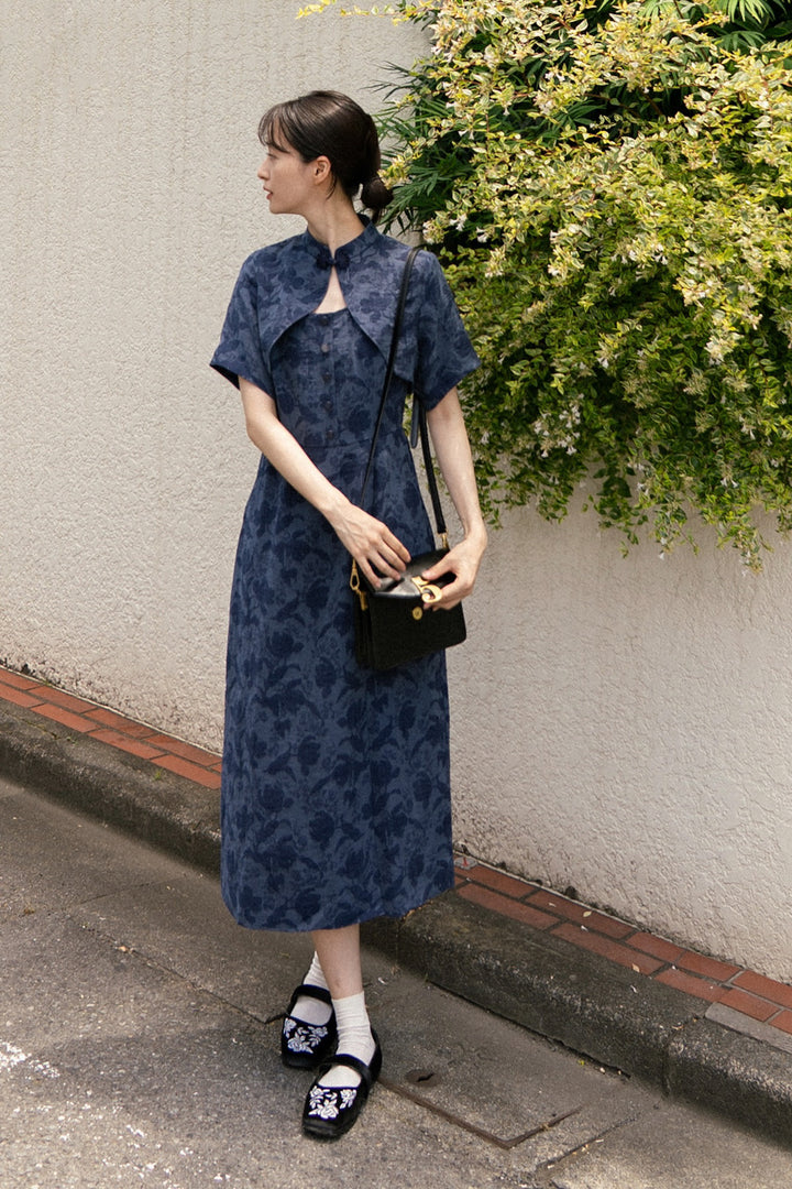 《箸の持ち方》チャイナバックルジャケット-Navy