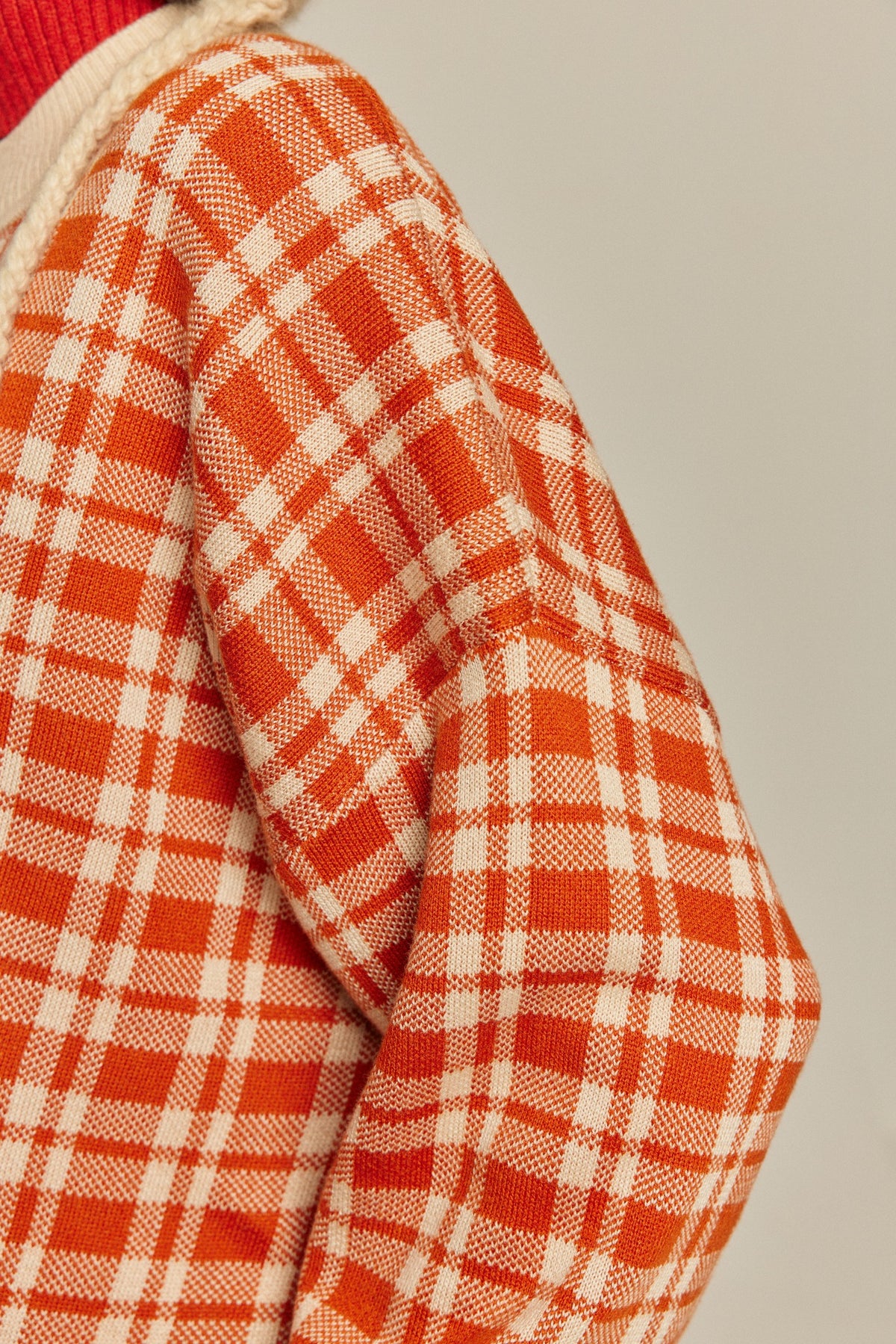 《Strawberry jam attached》Retro check sweater-Orange red