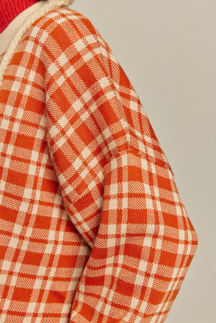 《いちごジャムがついちゃった》レトロチェックセーター-Orange red