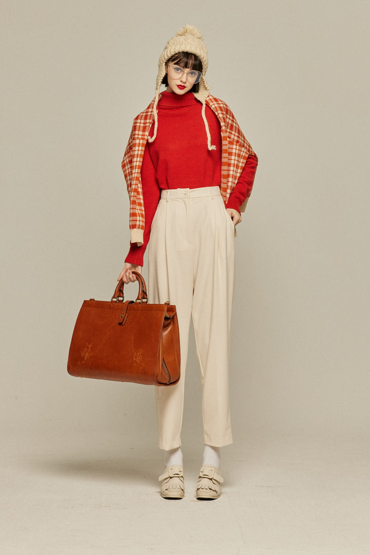 《いちごジャムがついちゃった》レトロチェックセーター-Orange red