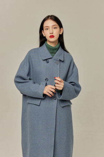 《アリ観察日記》コクーンシルエットダブルブレストコート-Gray Blue