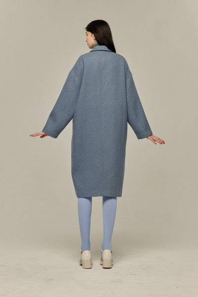 《アリ観察日記》コクーンシルエットダブルブレストコート-Gray Blue