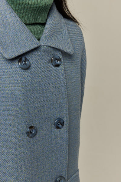 《アリ観察日記》コクーンシルエットダブルブレストコート-Gray Blue