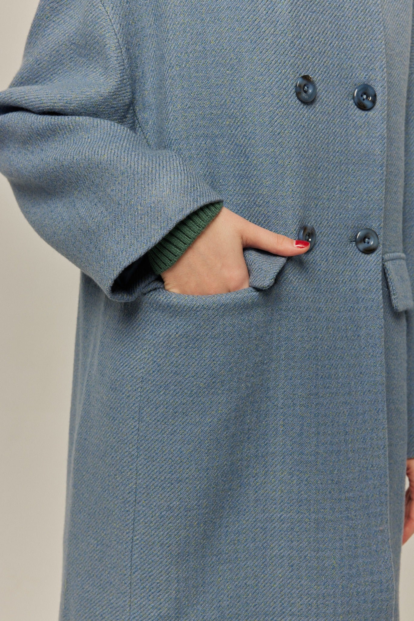 《アリ観察日記》コクーンシルエットダブルブレストコート-Gray Blue