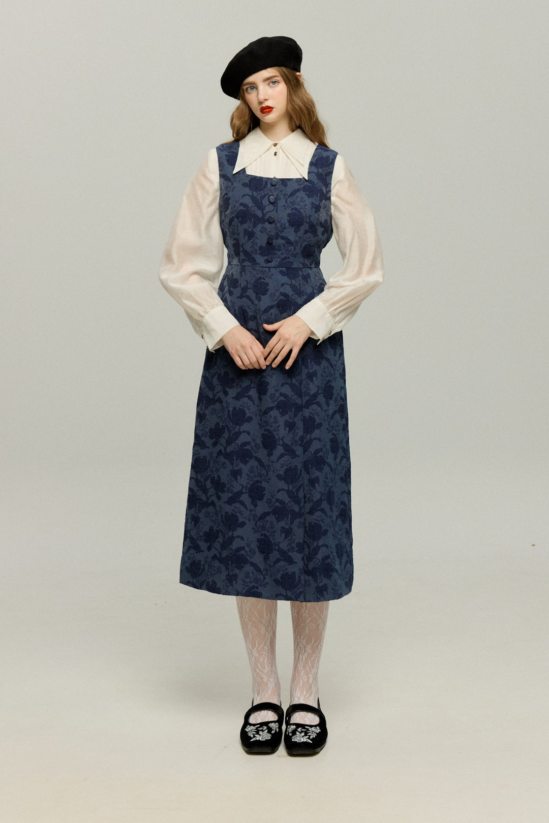 《箸の持ち方》シノワズリパターンドレス-Navy