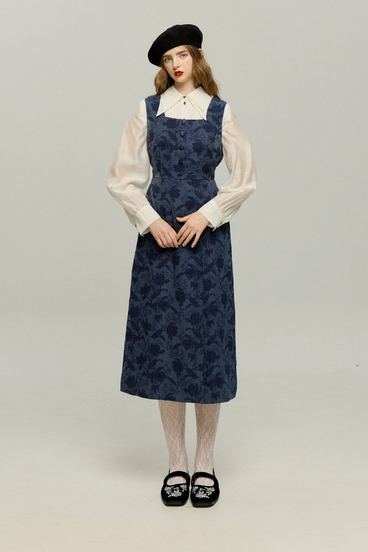《箸の持ち方》シノワズリパターンドレス-Navy