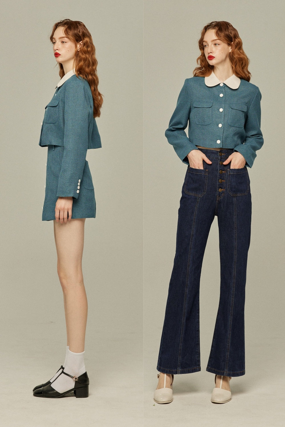 《Handy with a Knife and Fork》Contrast color jacket-Blue