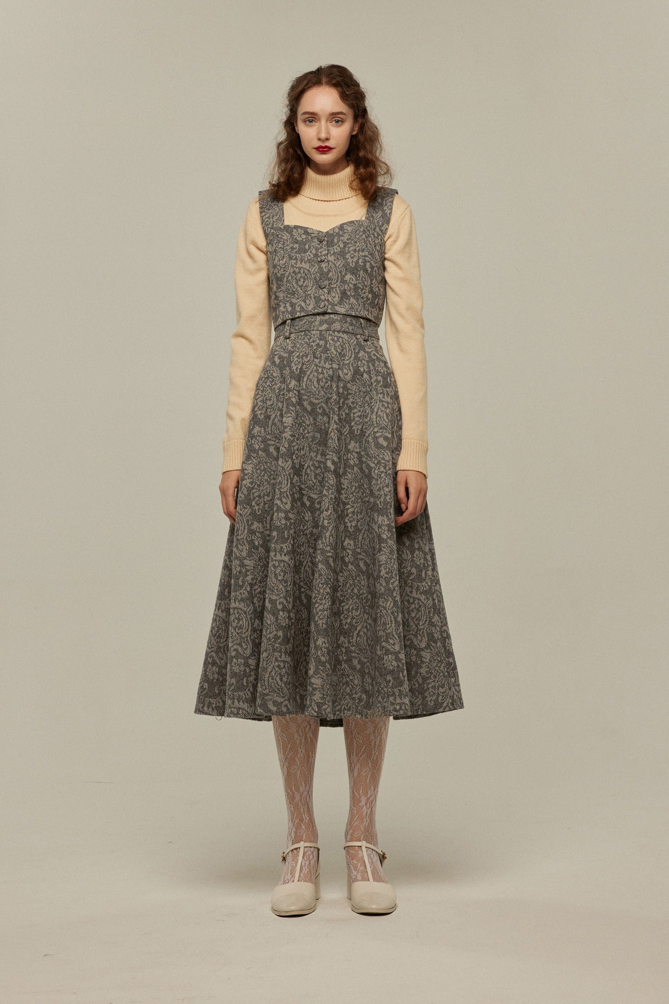 その中の1枚は偽札》シノワズリジャガードハイウエストスカート-Gray