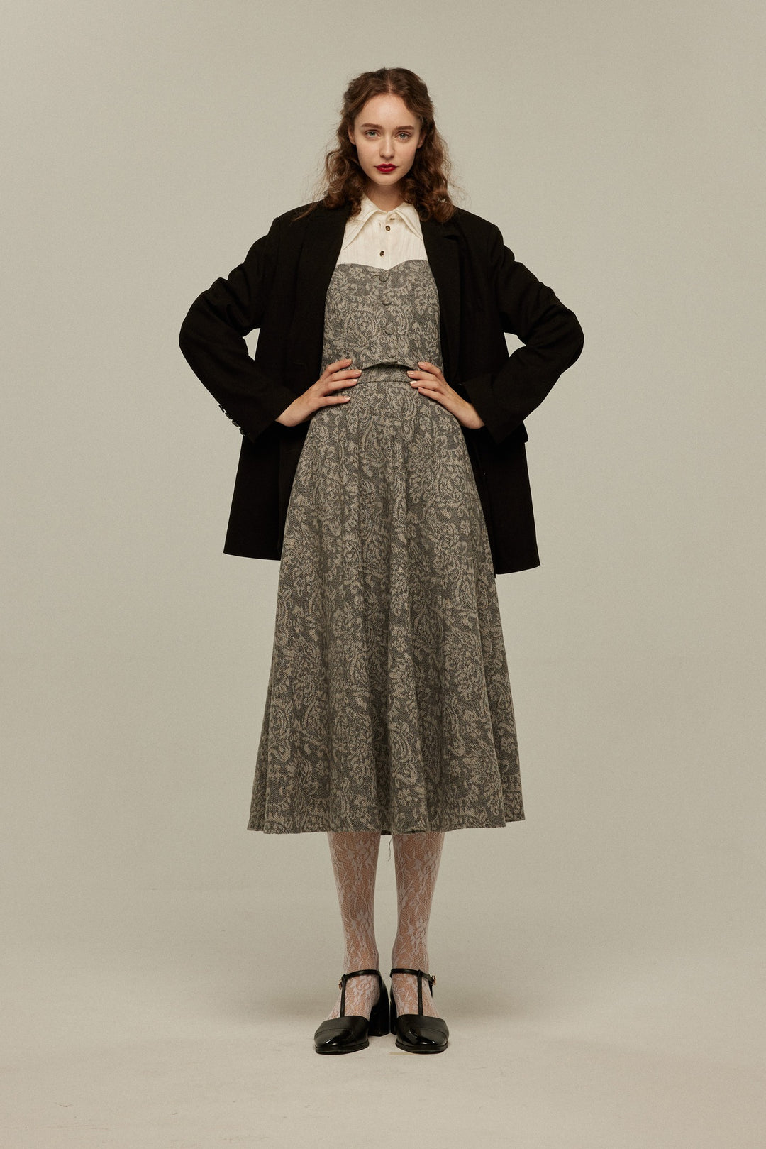 その中の1枚は偽札》シノワズリジャガードハイウエストスカート-Gray