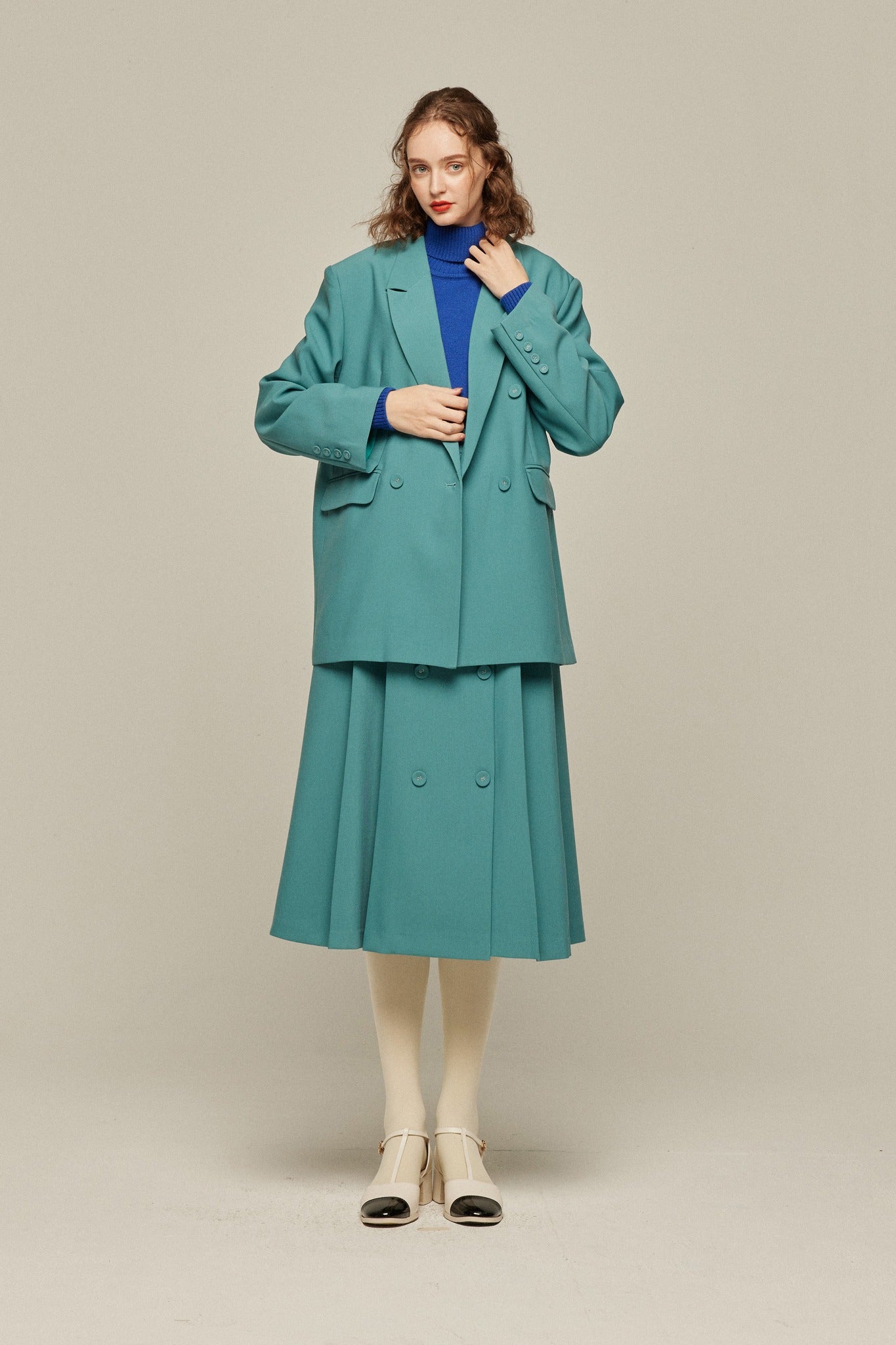 羊にまつ毛はあったっけ？》ダブルブレストジャケット-Blue – Tnewties