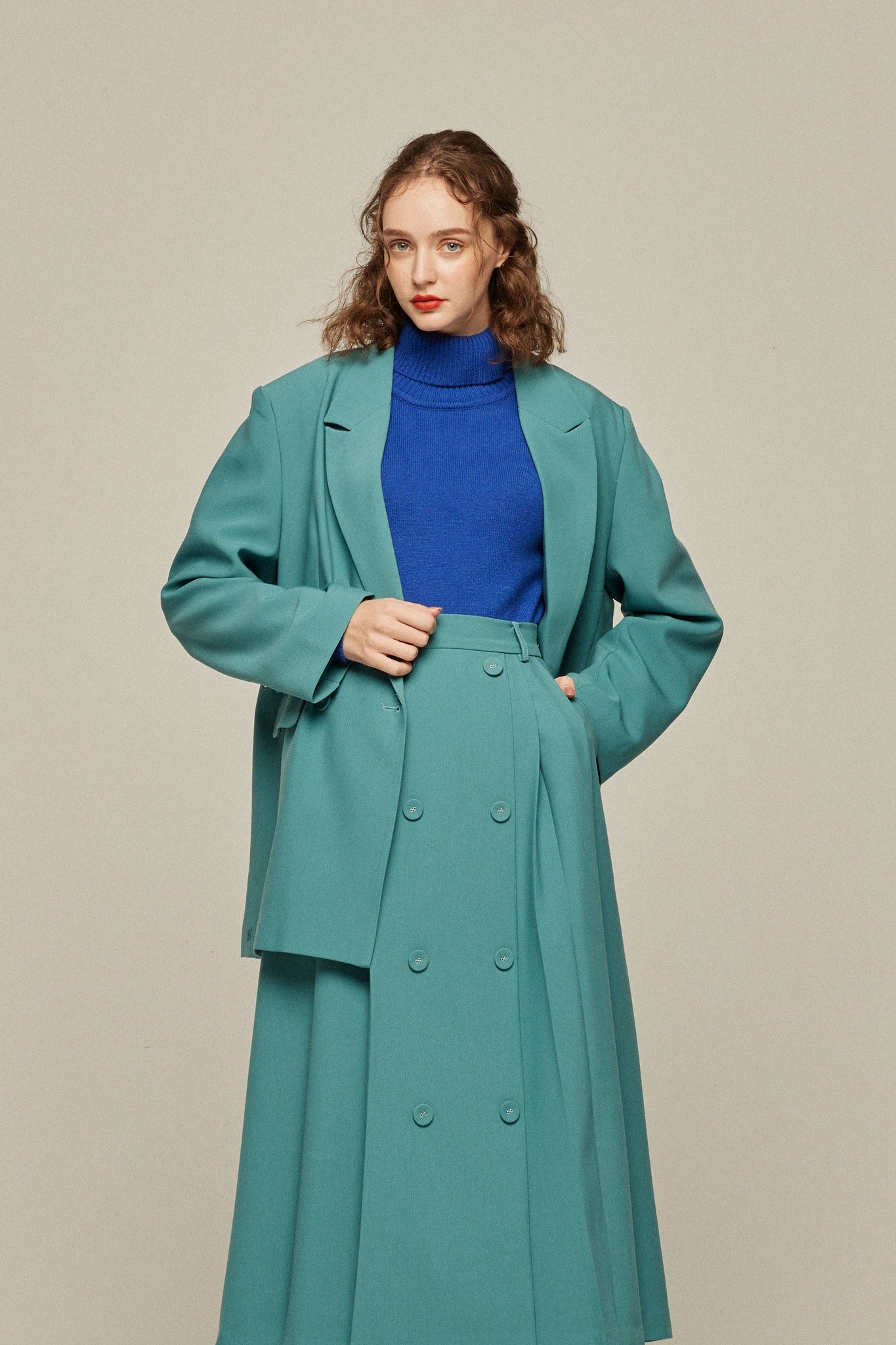 羊にまつ毛はあったっけ？》ダブルブレストジャケット-Blue – Tnewties