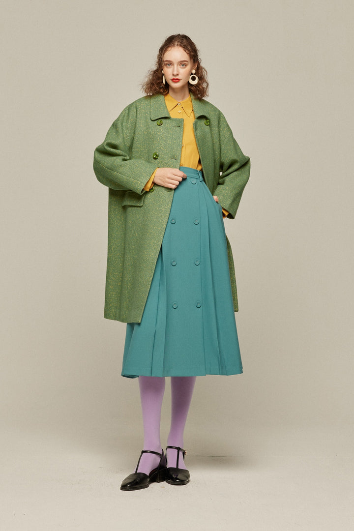 TNEWTIES 羊にまつ毛はあったっけ？ 羊にまつ毛はあったっけ？》ダブルブレストプリーツスカート