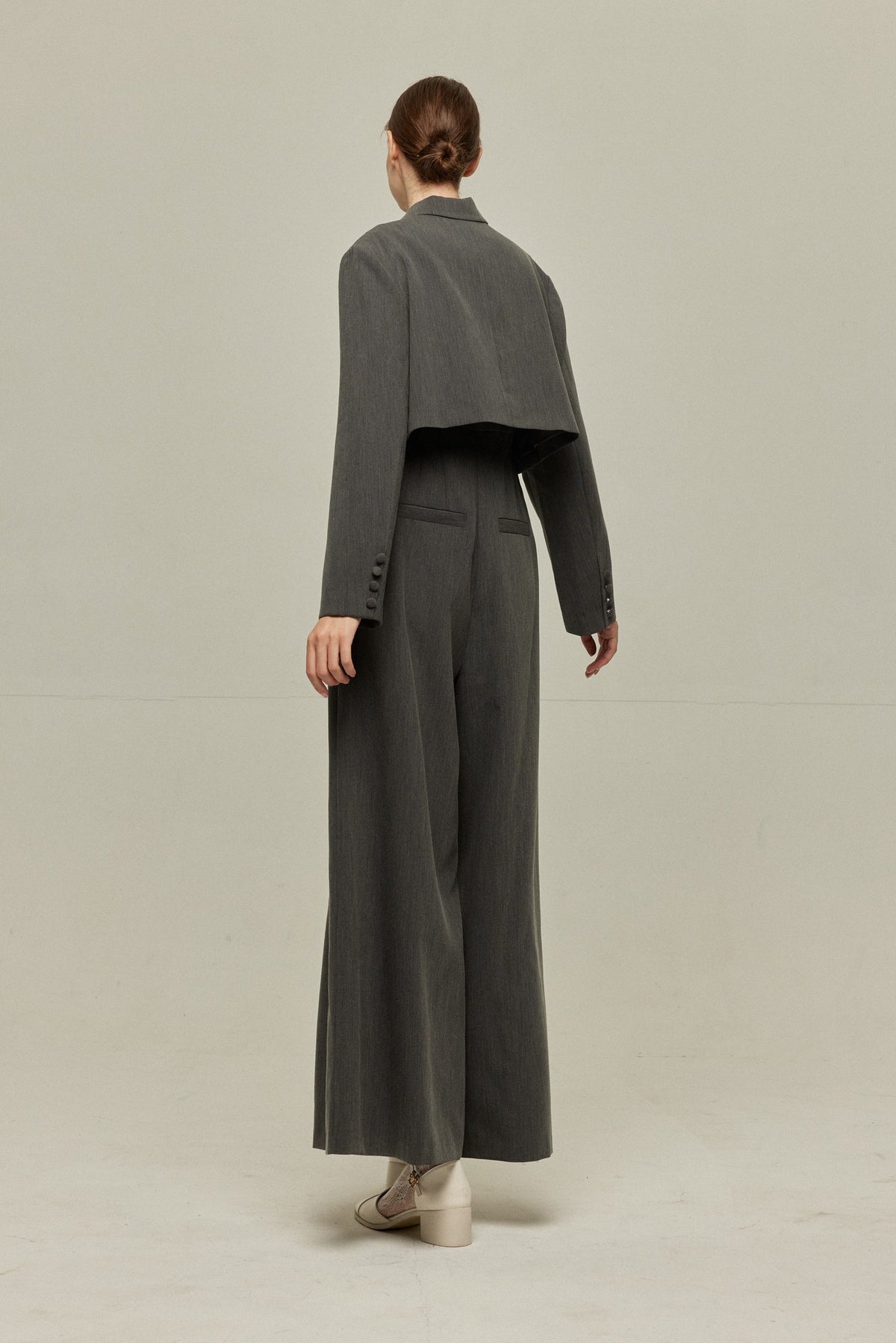 《Lucky Charm Hidden Under the Pillow》 High Waist Design Back Cross Overalls-Gray
