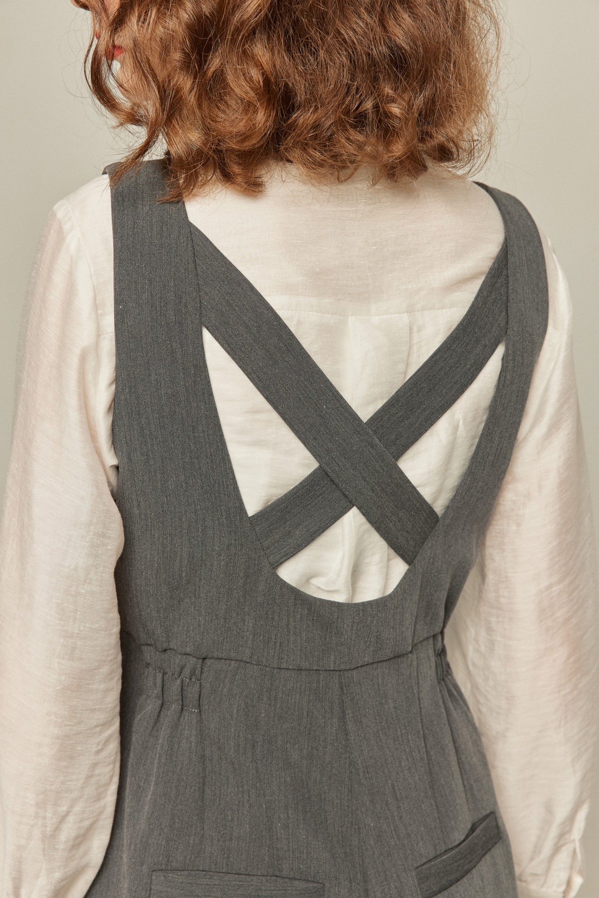 《Lucky Charm Hidden Under the Pillow》 High Waist Design Back Cross Overalls-Gray