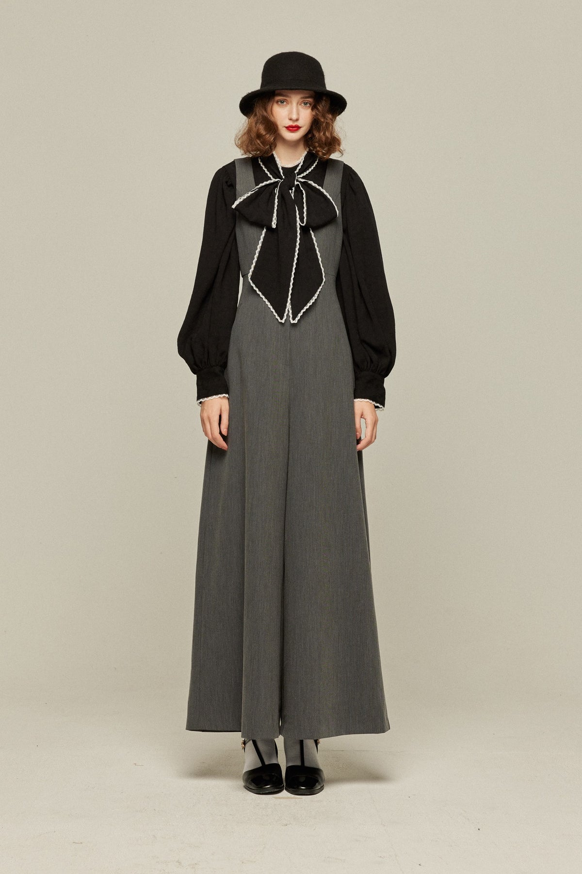 《Lucky Charm Hidden Under the Pillow》 High Waist Design Back Cross Overalls-Gray