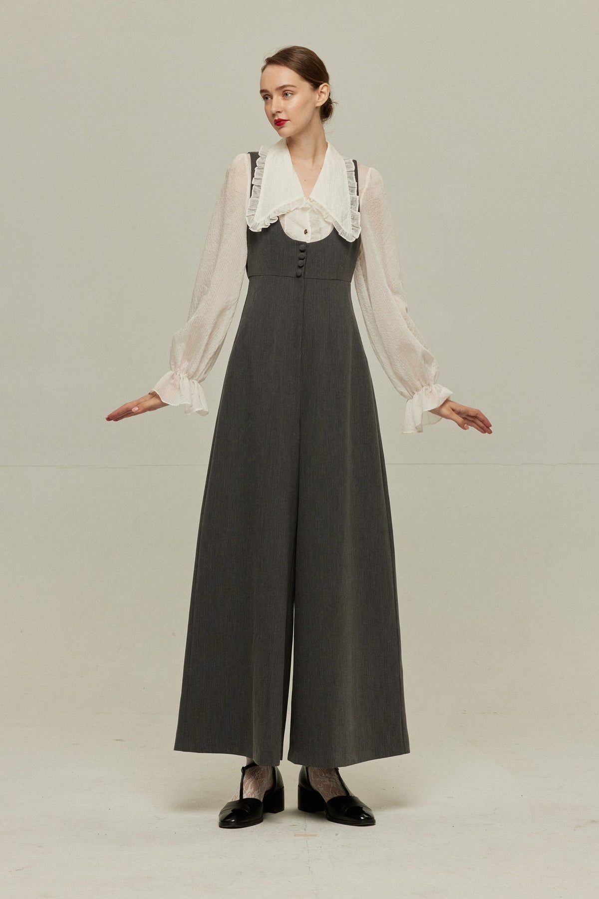 《Lucky Charm Hidden Under the Pillow》 High Waist Design Back Cross Overalls-Gray