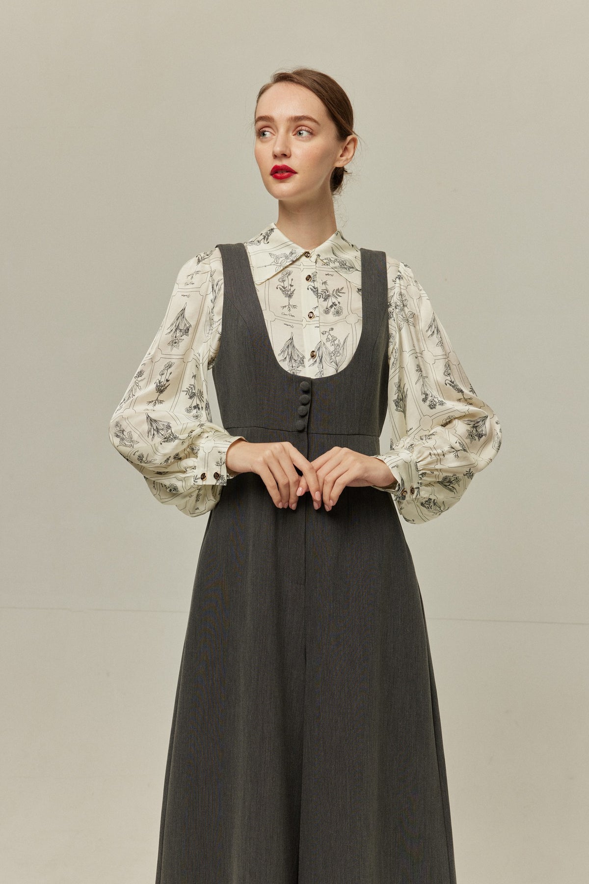 《Lucky Charm Hidden Under the Pillow》 High Waist Design Back Cross Overalls-Gray