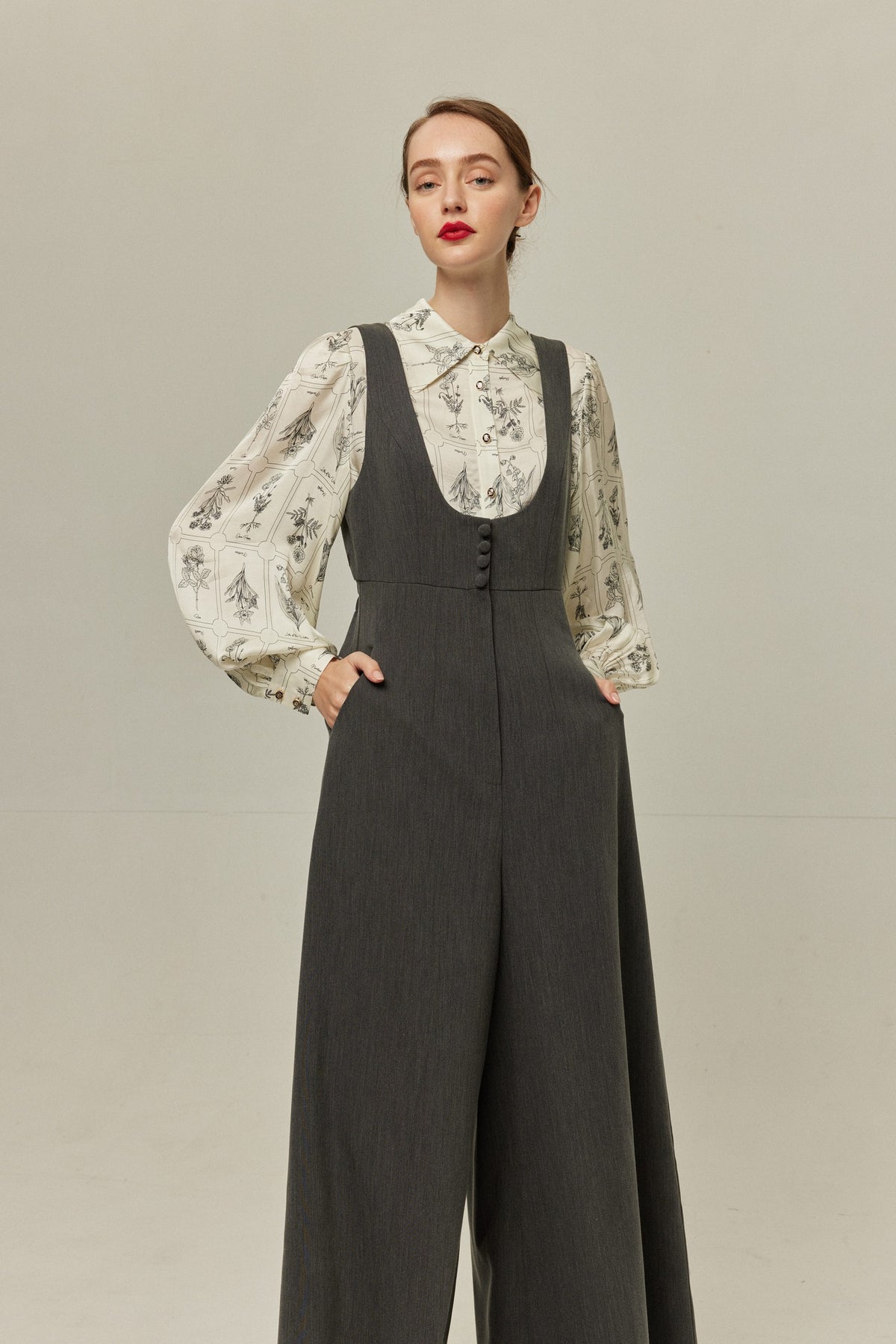 《Lucky Charm Hidden Under the Pillow》 High Waist Design Back Cross Overalls-Gray