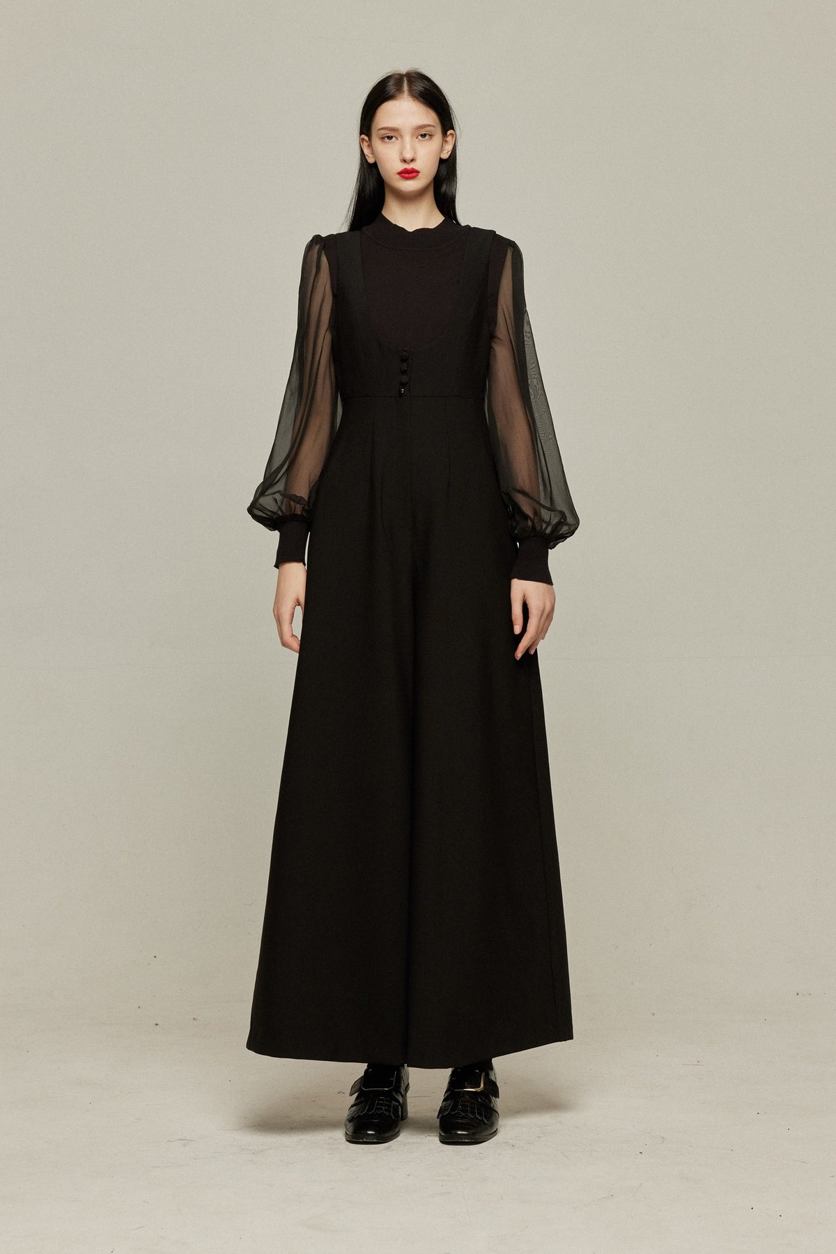 《Lucky Charm Hidden Under the Pillow》 High waist design back cross overalls - Black