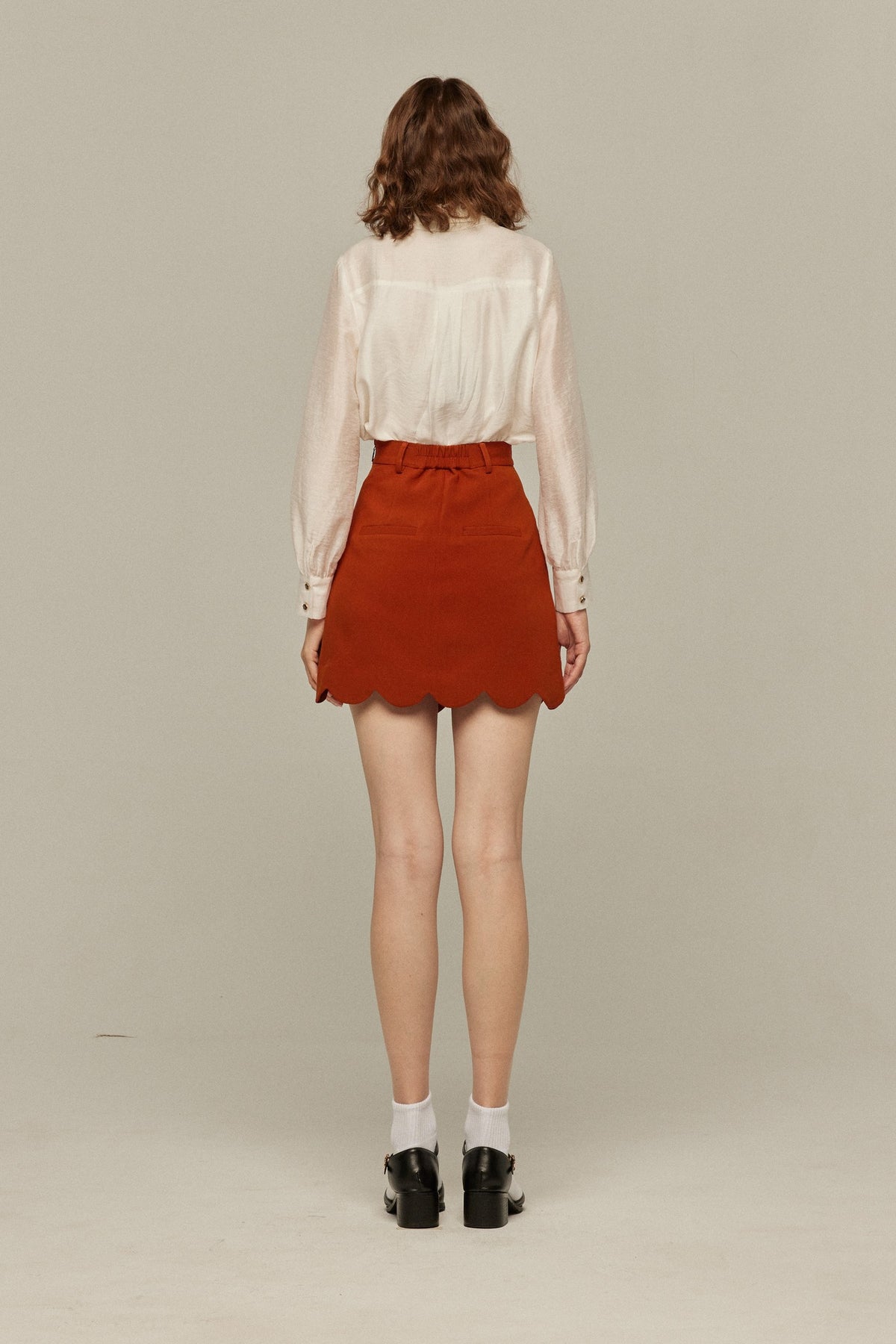 《I got freckles》 Scallop design short skirt-Orange red