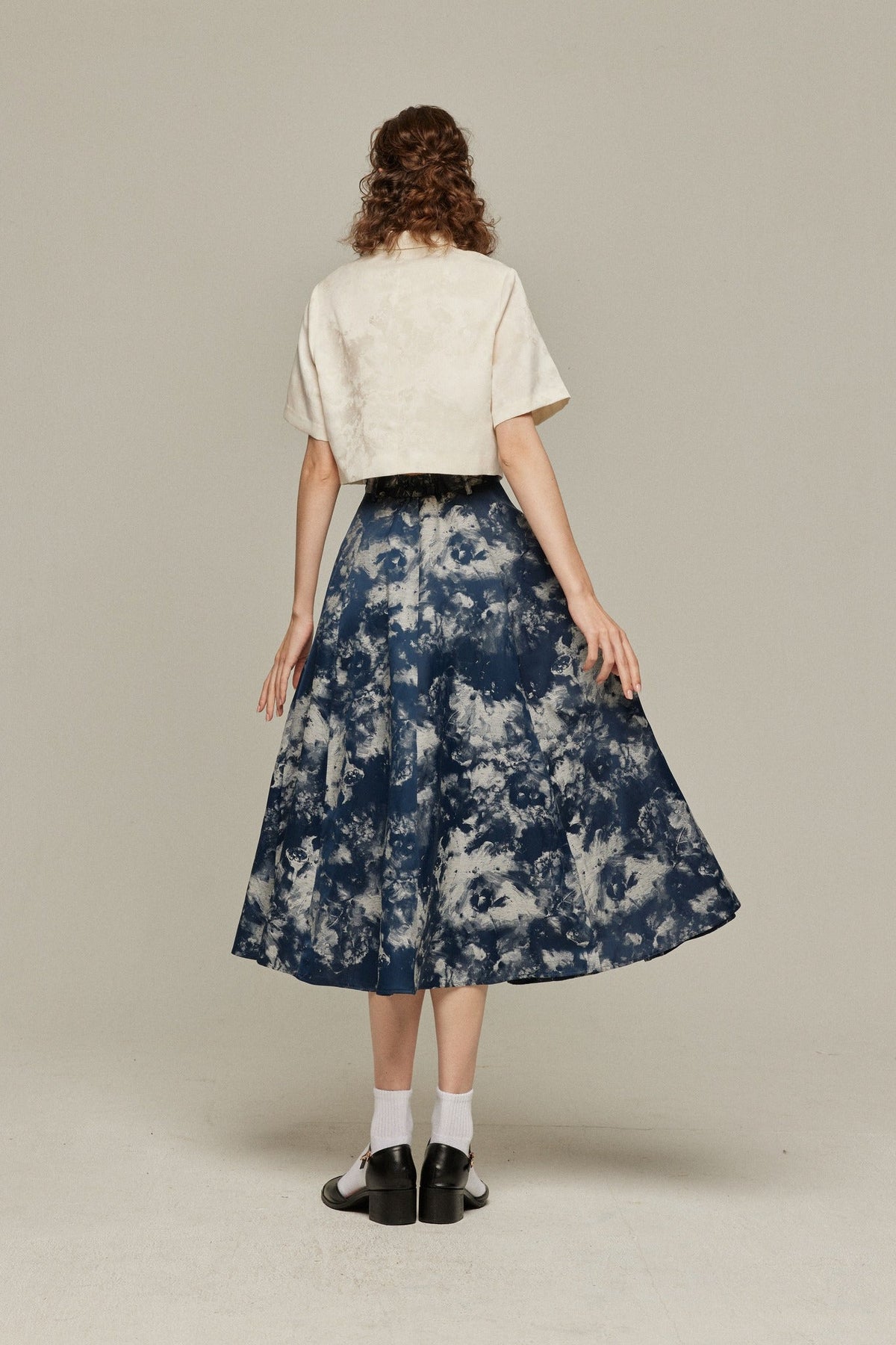 《まずは目隠しをしよう》シノワズリジャガードハイウエストスカート-Navy