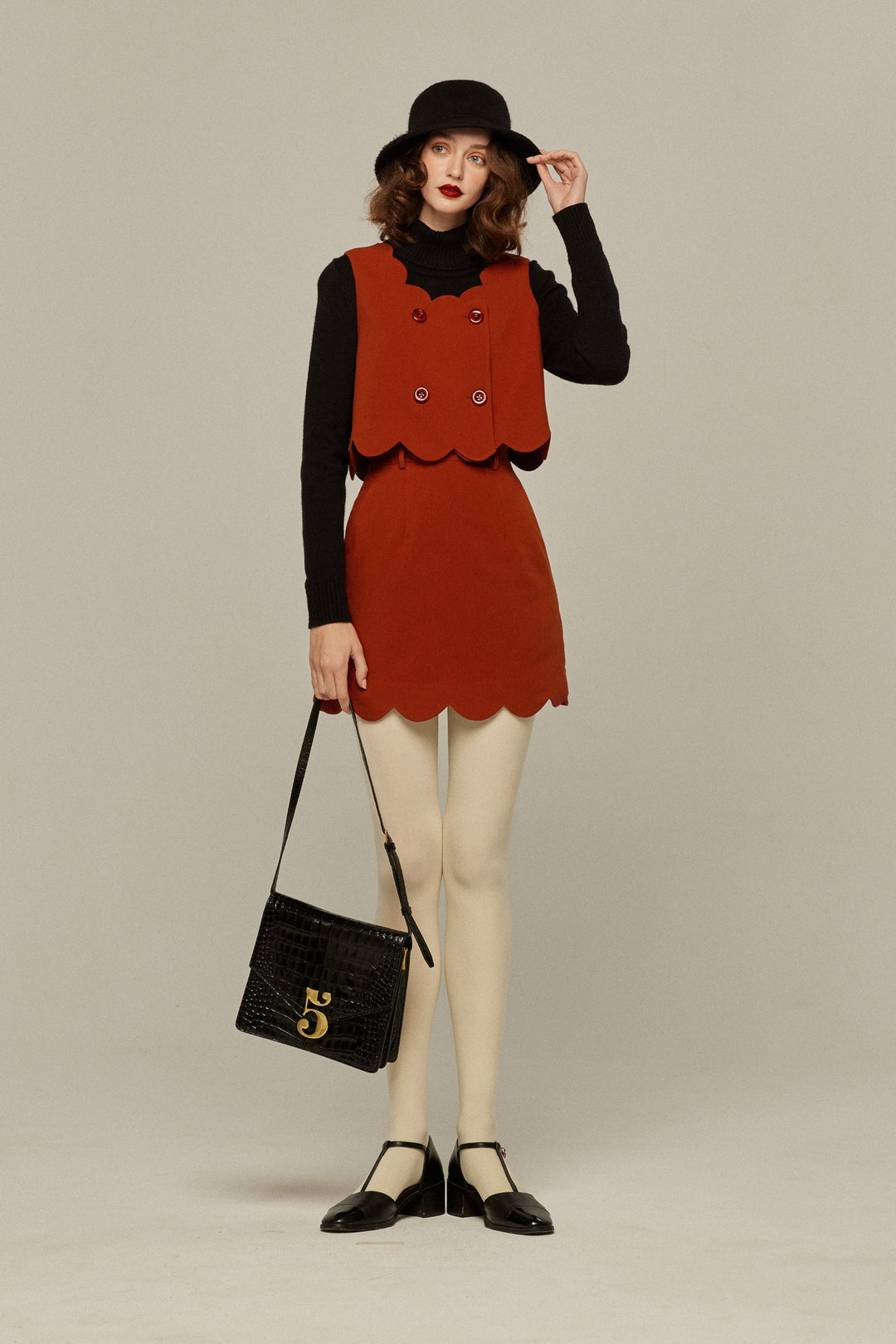 《そばかすができた》スカラップデザインショートスカート-Orange red