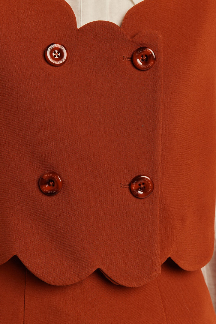 [I got freckles] Scallop design double-breasted vest-Orange red