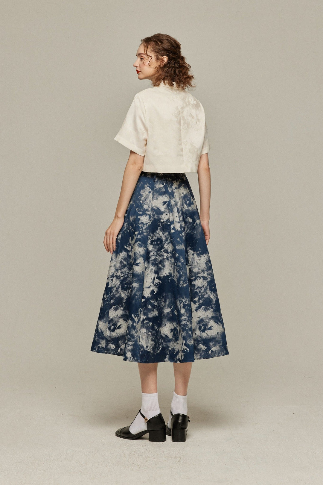 《まずは目隠しをしよう》シノワズリジャガードハイウエストスカート-Navy