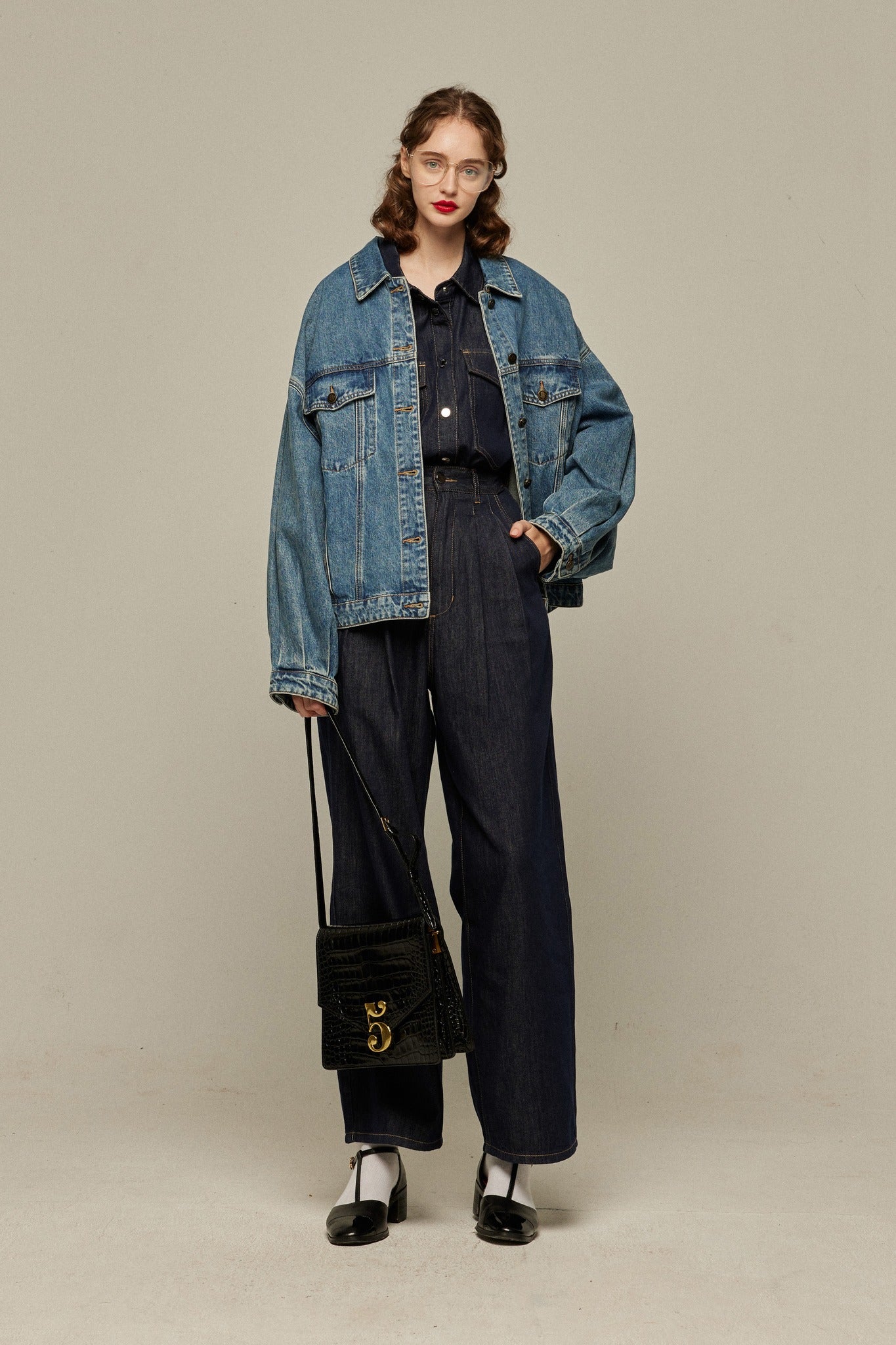 今日は日曜日だから》オーバーサイズデニムトップス-Navy – Tnewties