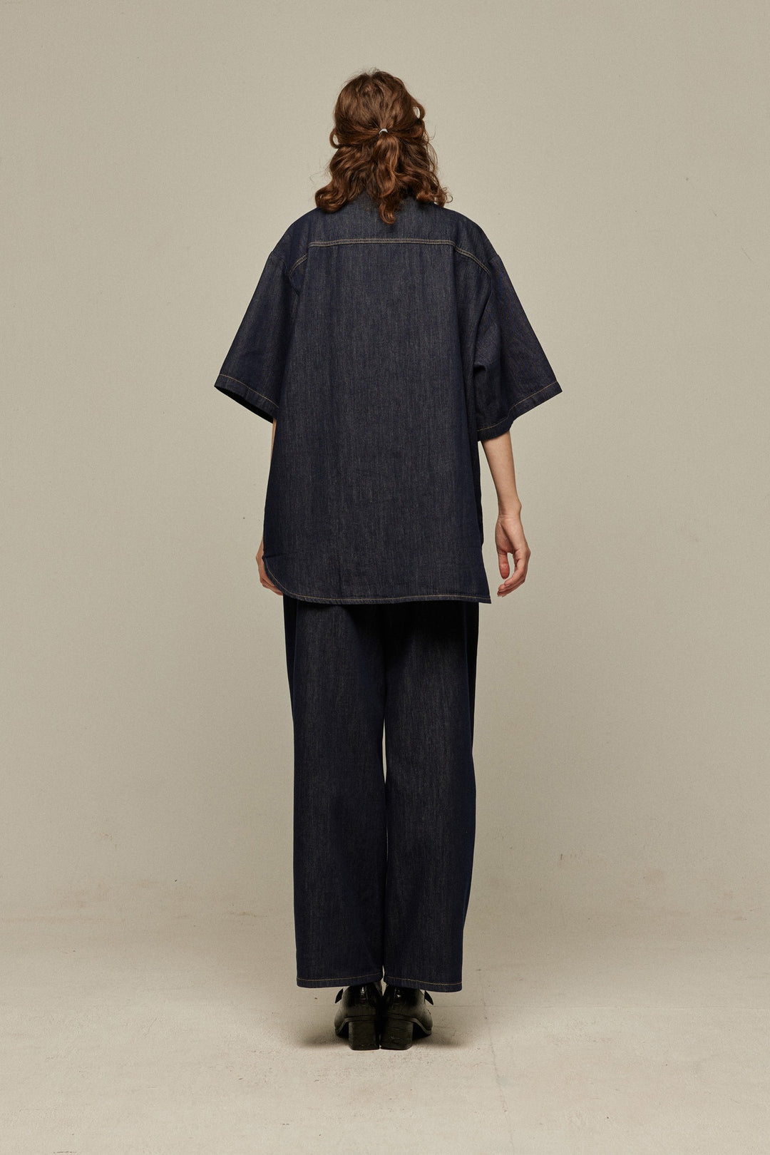 twwデニム　ネイビー　xs/s ロング 今日は日曜日だから》ハイウエストストレートデニムパンツ-Navy