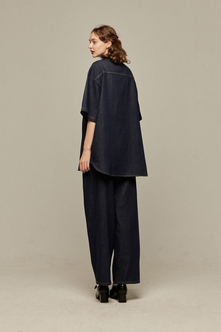 《今日は日曜日だから》オーバーサイズデニムトップス-Navy