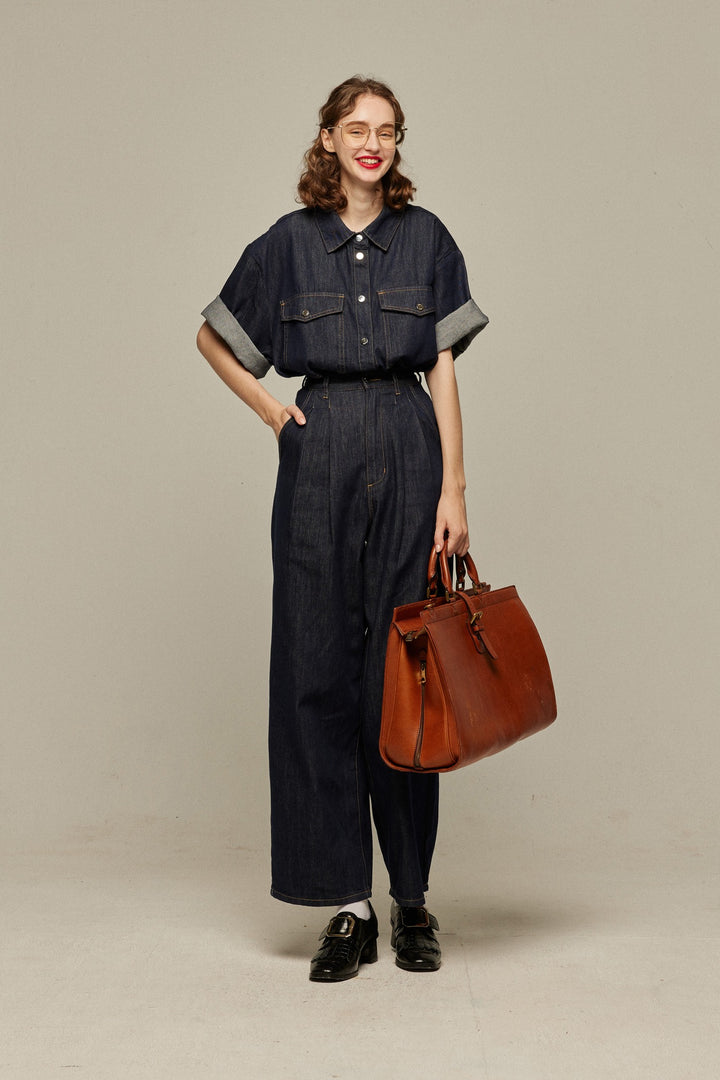 《今日は日曜日だから》オーバーサイズデニムトップス-Navy