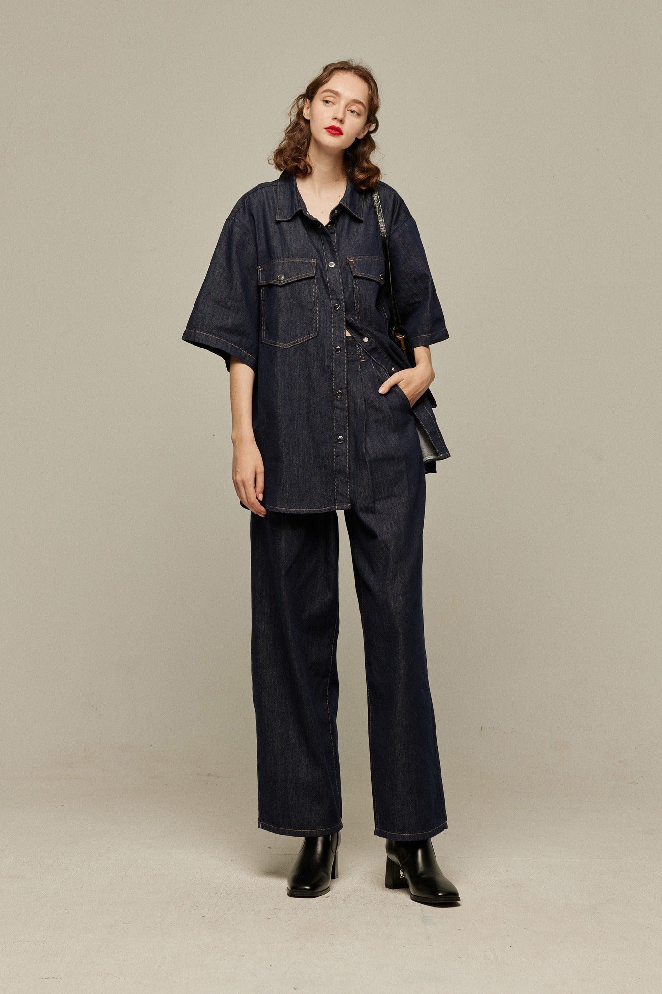 今日は日曜日だから》オーバーサイズデニムトップス-Navy – Tnewties