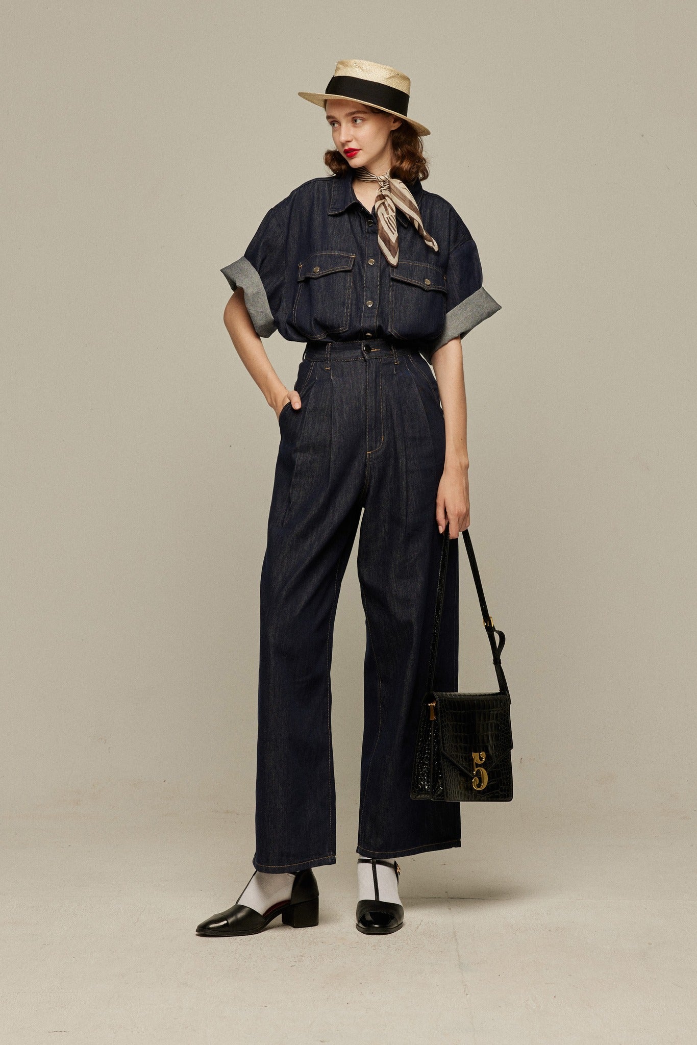 今日は日曜日だから》オーバーサイズデニムトップス-Navy – Tnewties