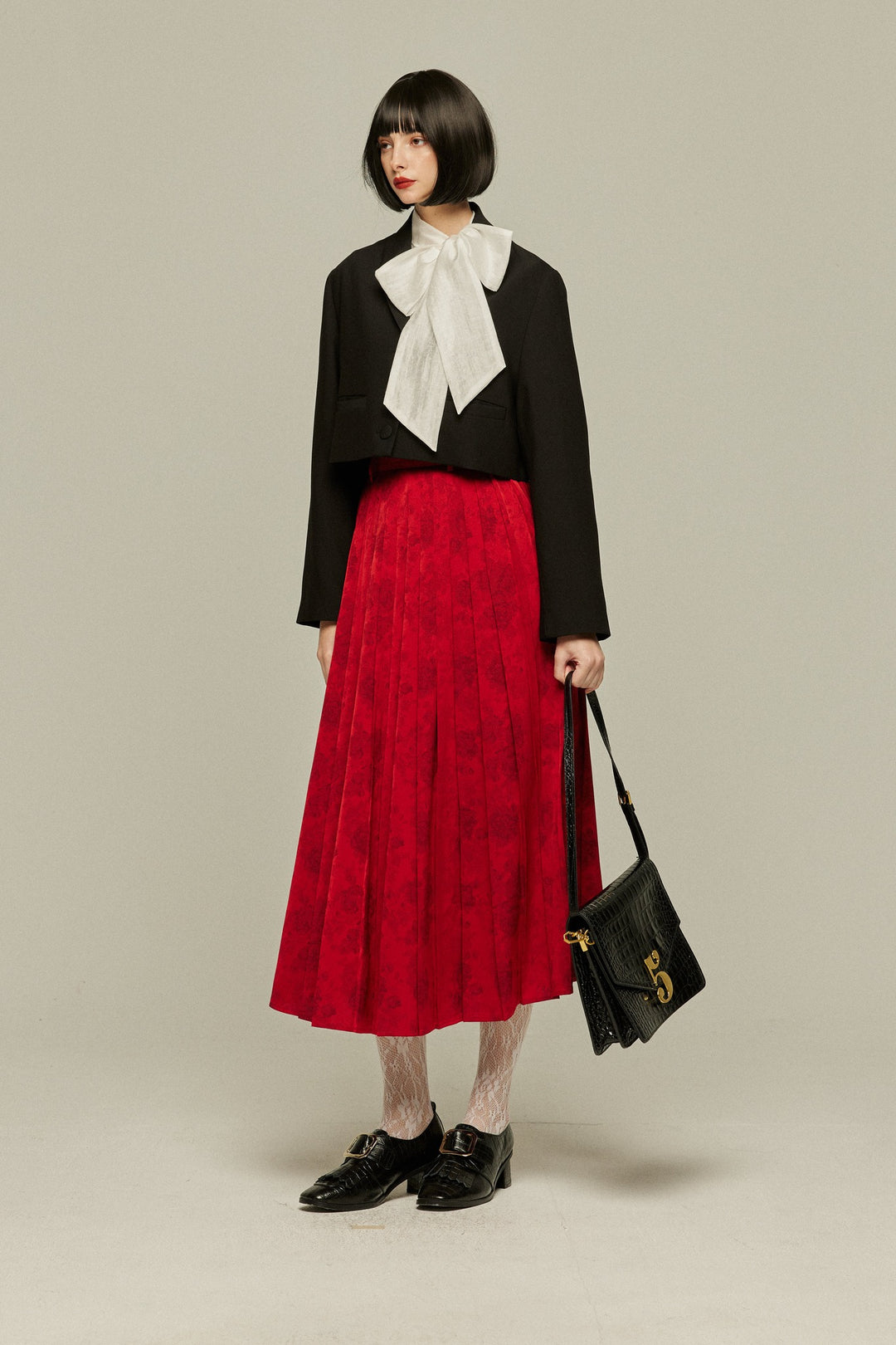 《ステージに花束を投げて》シノワズリハイウエストプリーツスカート-Red